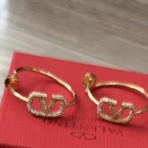 Valentino Gold and Silver Logo Hoop Earrings